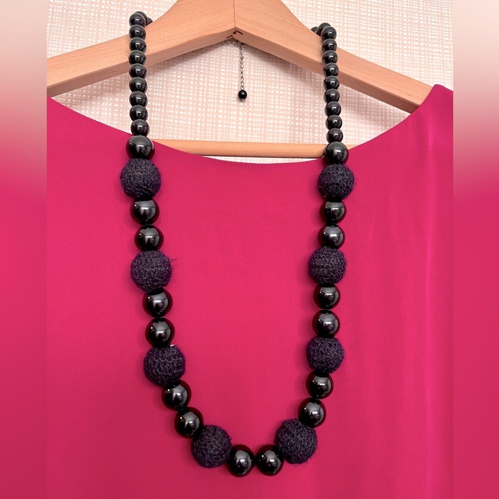Anthropologie Chunky Crochet and Black Beaded Statement Necklace